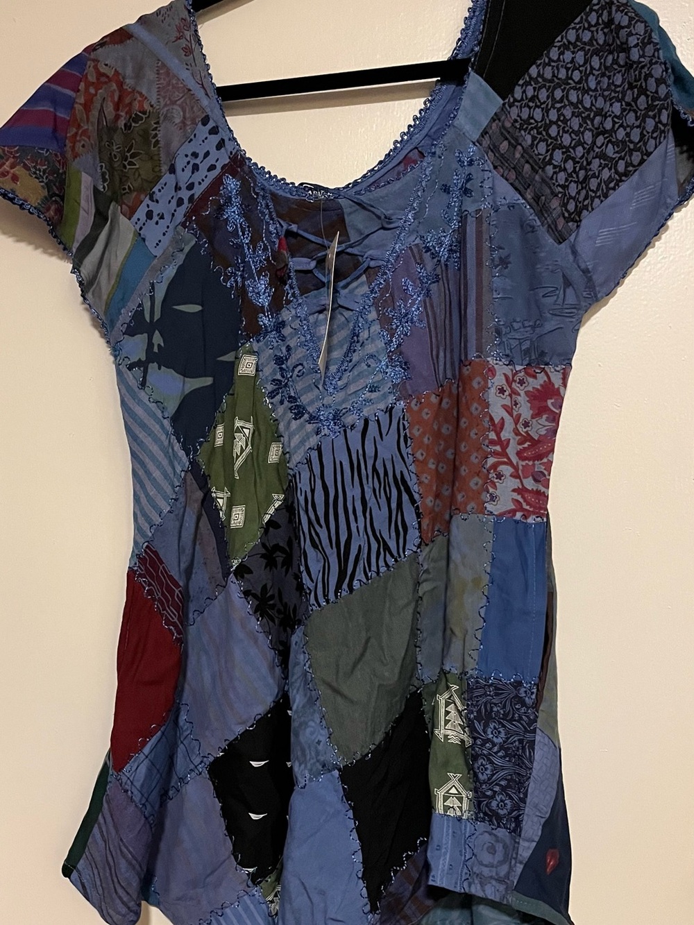 Advance Apparels Blue Multi Patchwork Short Sleeve Tunic